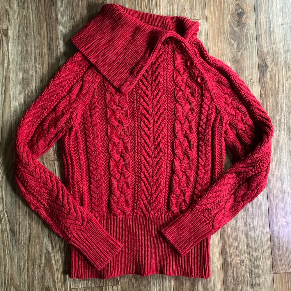 Moda International Red Cowl Neck Cable Knit Sweater